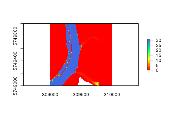 example plot of a hydflood::flood3() raster product