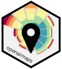 the openairmaps logo. It shows a stylised pollution rose overlaid with a typical teardrop shaped map marker.